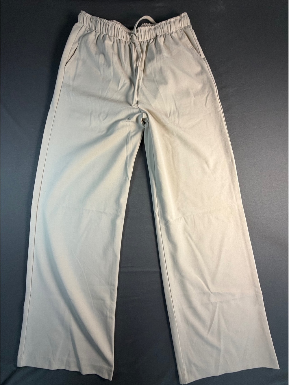 Stradivarius Cream Wide Leg Pants with Elastic Waistband, Size M